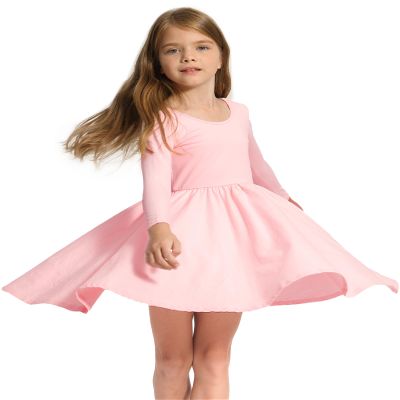 Stelle Girls Cotton Long Sleeve Dress Twirl Skater Dress, Pink, 4T