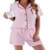 Ekouaer Valentine's Pajamas Set for Women Short Sleeve Sleepwear Button Down Pjs Soft 2 Piece Lounge Sets Misty Rose Medium view 1