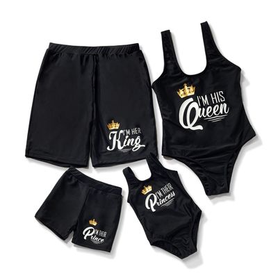 Herbeeza Family Matching Swimsuits One-Piece Bikini Mommy and Me Offset Printing Vintage Bathing Swimwear Black