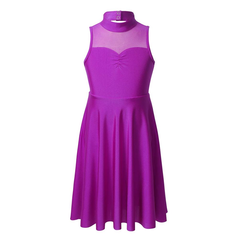 ACSUSS Kids Girls Lyrical Dance Dress Ballet Tutu Dress Gymnastics Leotards Mock Neck Balroom Dancewear Purple 6