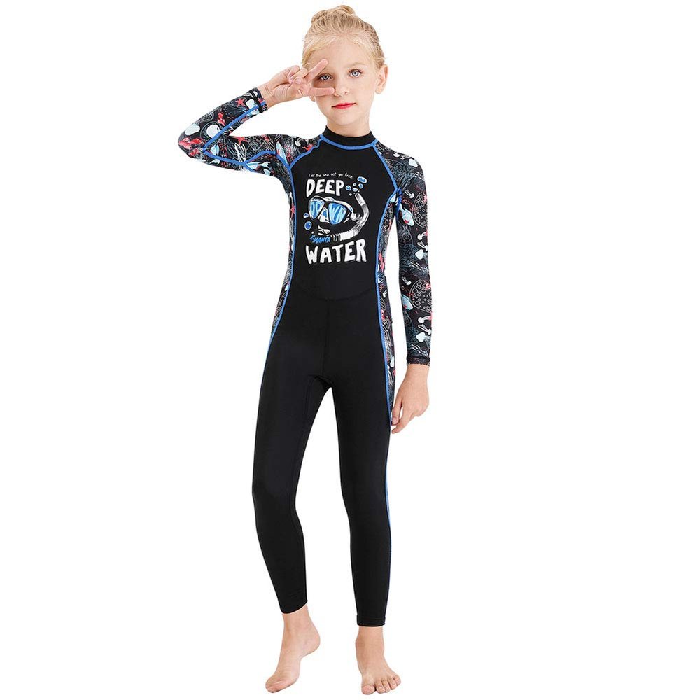 Full Body Kids Swimsuit One Piece Rash Guard Long Sleeve Wetsuit Skin for Girls Boys Children, Sunsuit Swimwear UPF 50+ UV Sun Protection Quick Dry for Beach Water Sports (Girl Black, XXL)
