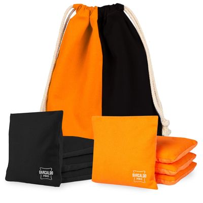 Barcaloo Pro Cornhole Bags - Set of 8 Regulation All Weather Two Sided Bean Bags for Professional Corn Hole Game - 4 Orange & 4 Black