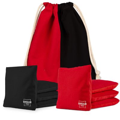 Barcaloo Pro Cornhole Bags - Set of 8 Regulation All Weather Two Sided Bean Bags for Professional Corn Hole Game - 4 Red & 4 Black