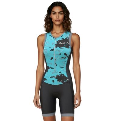 KONA Assault Women's Triathlon Race Suit - Speedsuit Skinsuit Trisuit Sleeveless - One-Piece Vest and Short Combo with Body-Mapped Ventilation (Large, Teal)
