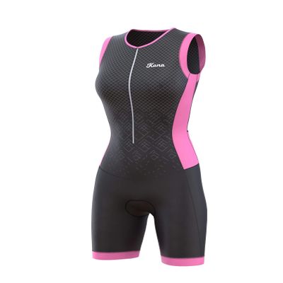 KONA Elite Women's Triathlon Race Suit - Speedsuit Skinsuit Trisuit Sleeveless - One-Piece Vest and Short Combo with Body-Mapped Ventilation (Pink, X-Large)