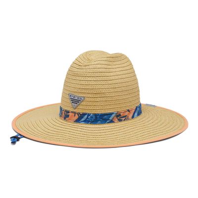 Columbia Unisex PFG BAHA Straw Hat, Bright Nectar Ombre Fish Stripe, Small/Medium