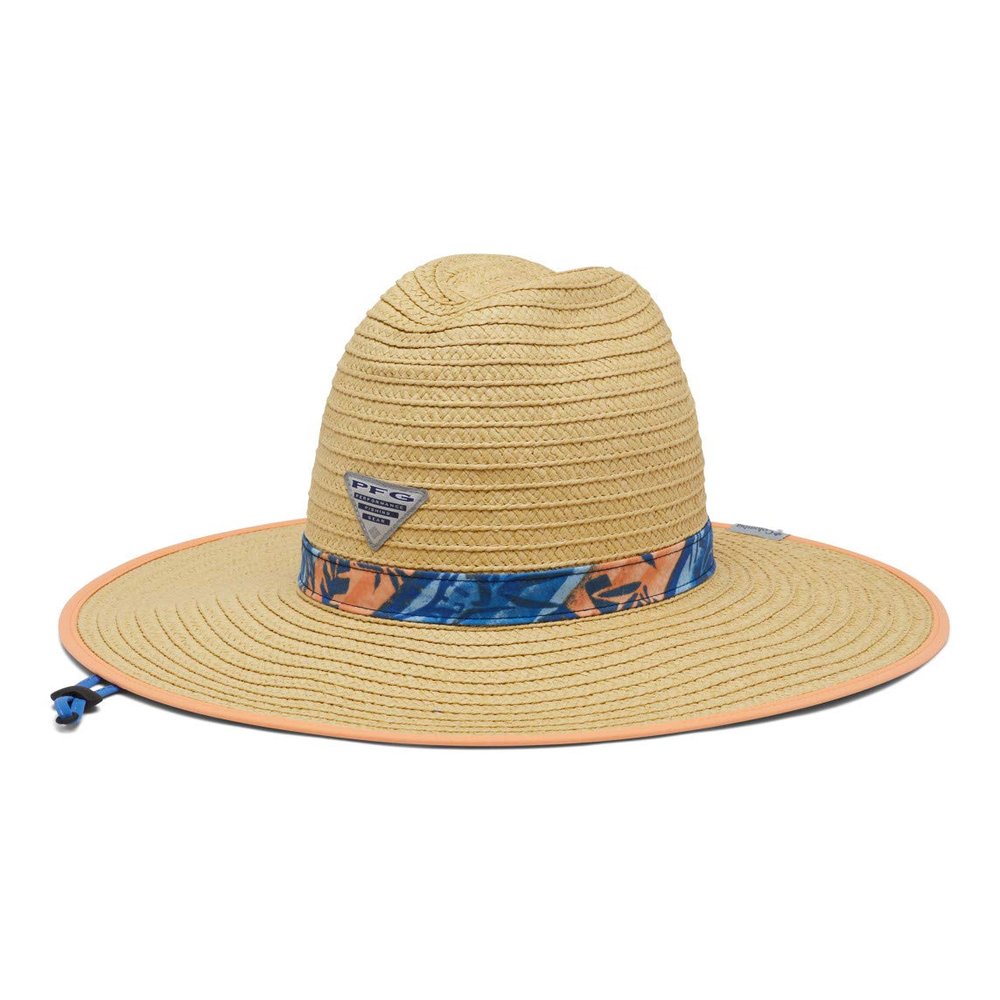 Columbia Unisex PFG BAHA Straw Hat, Bright Nectar Ombre Fish Stripe, Small/Medium