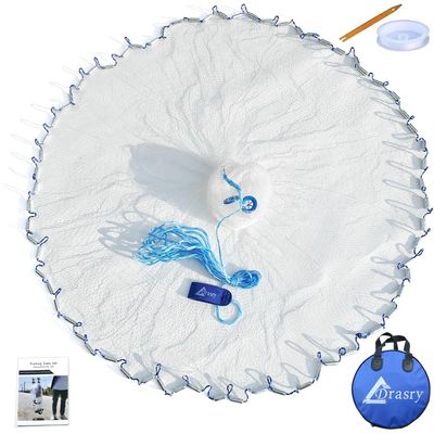 Drasry Saltwater American Fishing Cast Net 3/8inch Mesh Size for Bait Shrimp Trap Fish Heavy Duty Sinkers Throw Net 3FT to 12FT Radius 4FT Radius