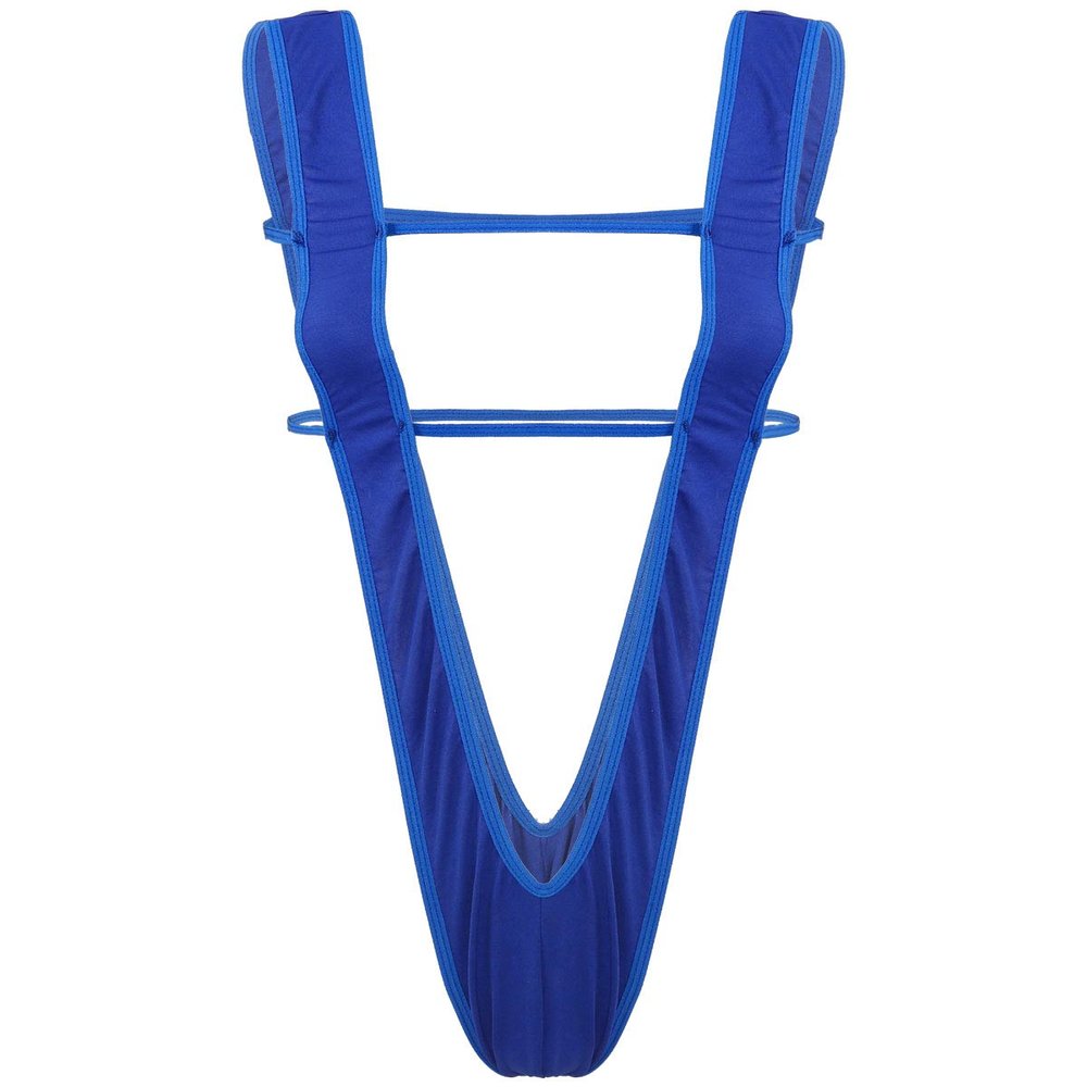YiZYiF Women One-Piece Sling Shot Micro Bikini Halter Thong Teddy Bodysuit Swimwear (Slingshot Blue)