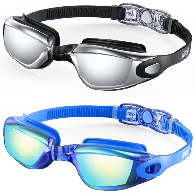 Aegend Swim Goggles, 2 Pack Swimming Goggles No Leaking Adult Men Women Youth, UV Protection, Anti Fog, Bright Blue
