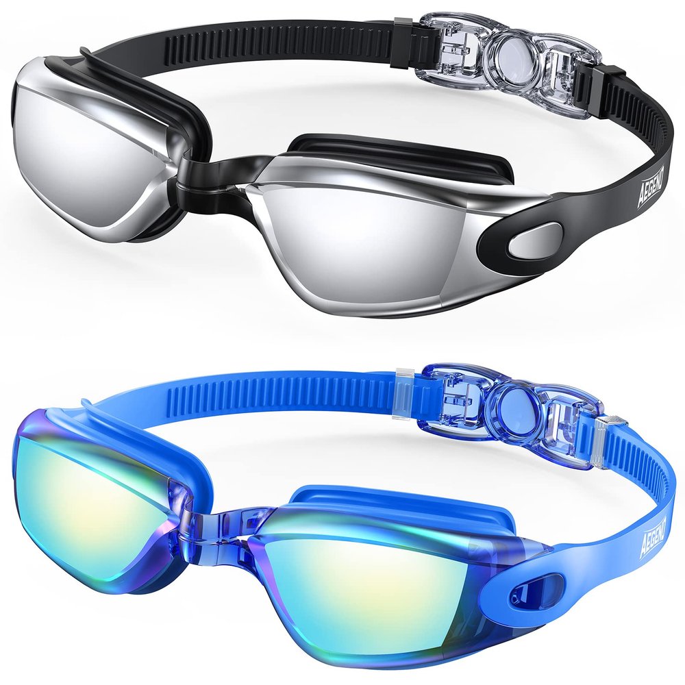 Aegend Swim Goggles, 2 Pack Swimming Goggles No Leaking Adult Men Women Youth, UV Protection, Anti Fog, Bright Blue