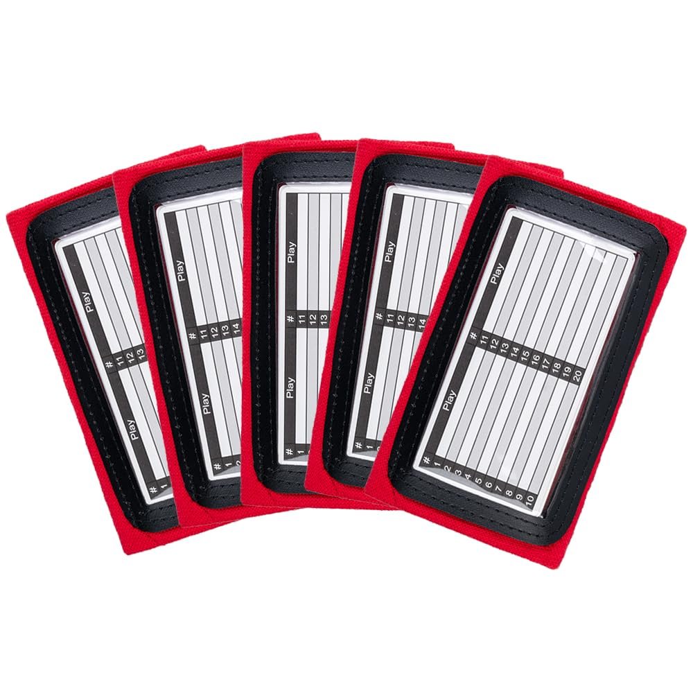 5 Pack Youth Quarterback Wristband - Triple Windows QB Wristband - 3 Playsheet Compartments- Great for Football, Baseball, All Sports(Red)