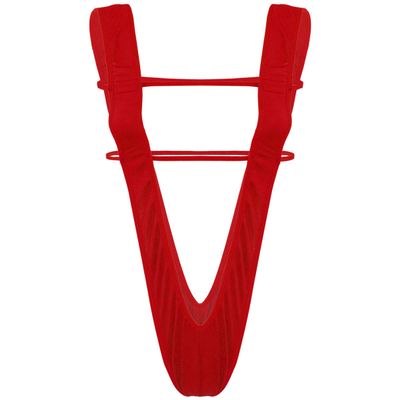 YiZYiF Women One-Piece Sling Shot Micro Bikini Halter Thong Teddy Bodysuit Swimwear (Slingshot Red)
