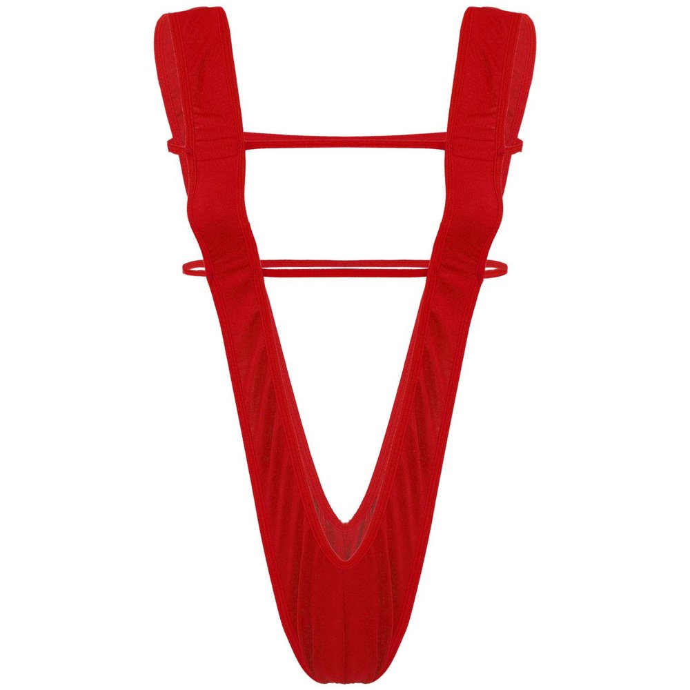 YiZYiF Women One-Piece Sling Shot Micro Bikini Halter Thong Teddy Bodysuit Swimwear (Slingshot Red)