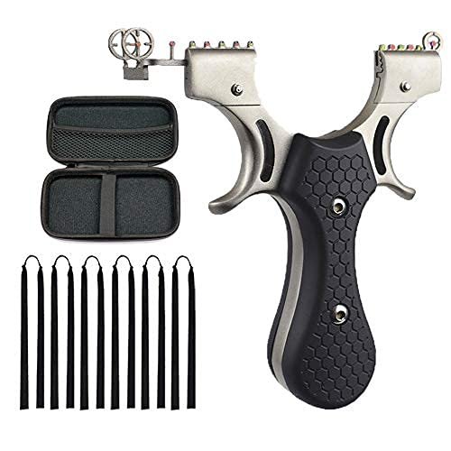 Obert Slingshot Stainless Steel Slingshots with Aiming Points Catapult High Velocity Slingshots Professional Hunting Sling Shot Outdoor Shooting with 6 Rubber Bands Catapult Set