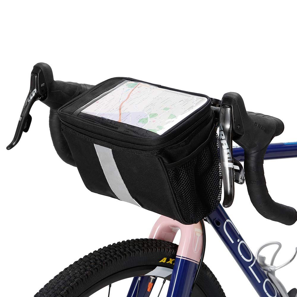 traderplus Bike Handlebar Bag Bicycle Insulated Cooler Bag with Reflective Strap Touchable Transparent Phone Pouch