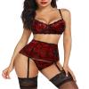Avidlove Lingerie For Women High Waisted Lingerie Set with Garter Underwire Push Up Bra and Panty Sets(Red,M) view 1