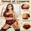 Avidlove Lingerie For Women High Waisted Lingerie Set with Garter Underwire Push Up Bra and Panty Sets(Red,M) view 3