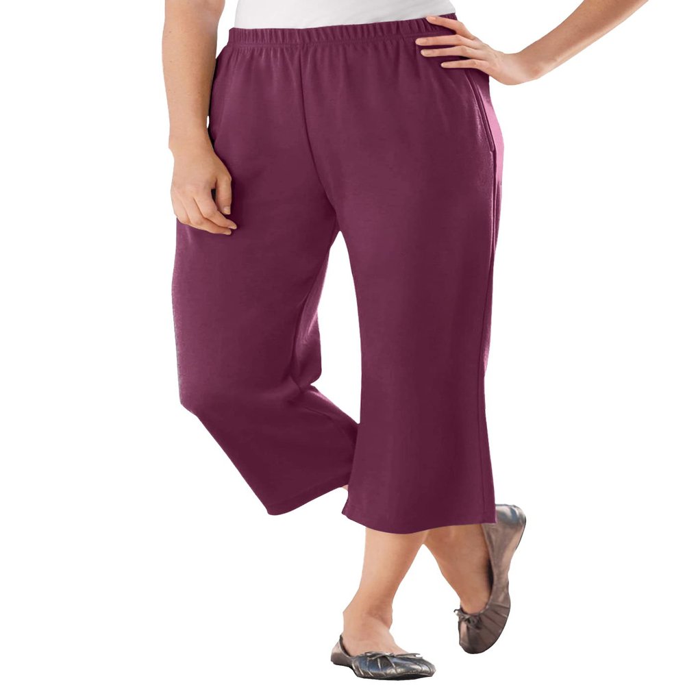 Woman Within Plus Size 7-Day Knit Capri - 5X, Deep Claret