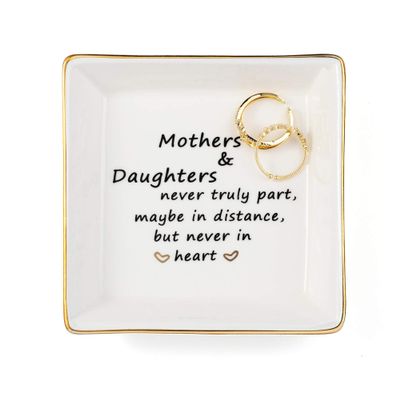 JoycuFF Mother&Daughter Gifts Ceramic Ring Dish Decorative Jewelry Tray-Gifts for Mother from Daughter or Daughter Gifts from Mom