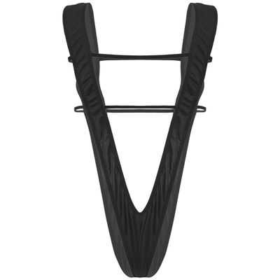 YiZYiF Women One-Piece Sling Shot Micro Bikini Halter Thong Teddy Bodysuit Swimwear (Slingshot Black)