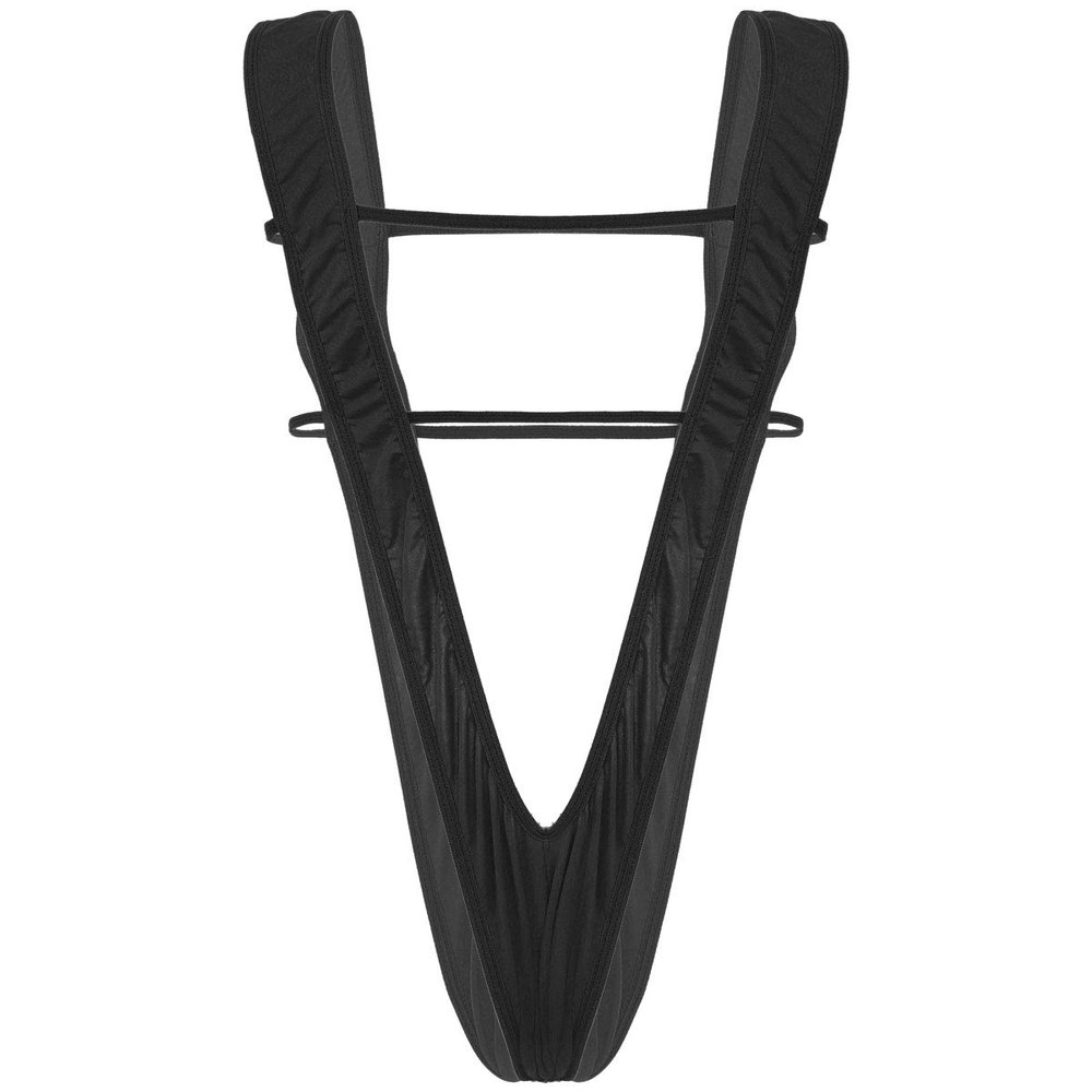 YiZYiF Women One-Piece Sling Shot Micro Bikini Halter Thong Teddy Bodysuit Swimwear (Slingshot Black)