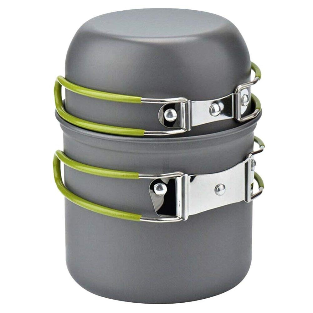 Wakauto 1set Portable Camping Cookware People Lightweight Non-stick Pan and Teapot Outdoor Cooking Gear Utensils and Accessories for Hiking and Picnics Grey