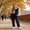 Bienzoe Girls School Uniform Pants: Adjustable Waist Cotton Stretch Slim Flat Front Big Kids Slacks Navy 16 view 2