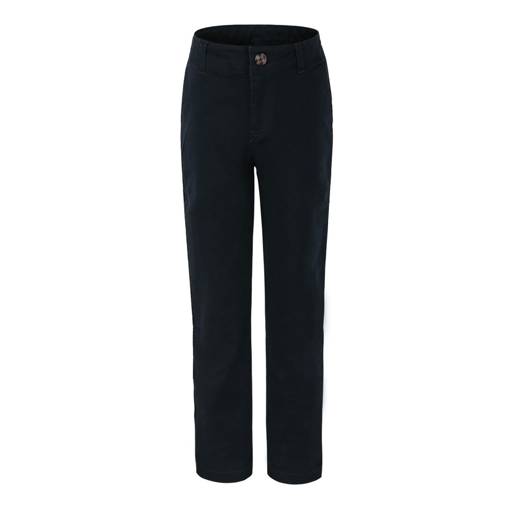 Bienzoe Girls School Uniform Pants: Adjustable Waist Cotton Stretch Slim Flat Front Big Kids Slacks Black 7