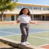 Bienzoe Girls School Uniform Pants: Adjustable Waist Cotton Stretch Slim Flat Front Big Kids Slacks Grey 8 view 2
