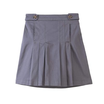 Bienzoe Girls School Uniform Skirt: Kids Cotton Stretch Elastic Waist Pleated Skort M Grey