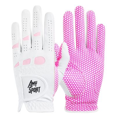 Amy Sport Womens Golf Glove Pair Both Hands Golf Gloves Women Right Handed Golfer Left Hand Ladies Rain Grip All Weather Pink Size Small Medium Large XL (Medium, 1 Pair)