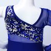 YiZYiF Girls' Kids' Sequin One Shoulder Long Sleeve Mesh Splice Bodysuit Cut Out Dance Gymnastics Unitard 04 Blue 3-4 Yr view 4