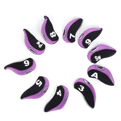 10pcs Black Golfball Headcover Neoprene Golfball Putter Protective Cover with View Window & Number Letter for Iron Golfball