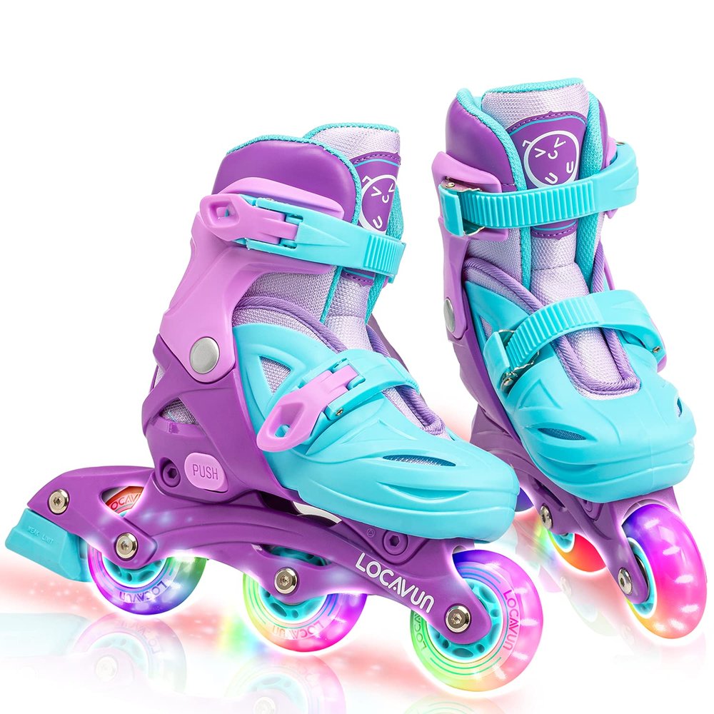 LOCAVUN Adjustable Light up Inline Skates for Kids, Hard Shell Fitness Skates for Girls and Boys (Purple, Small - (US 9C-12C))