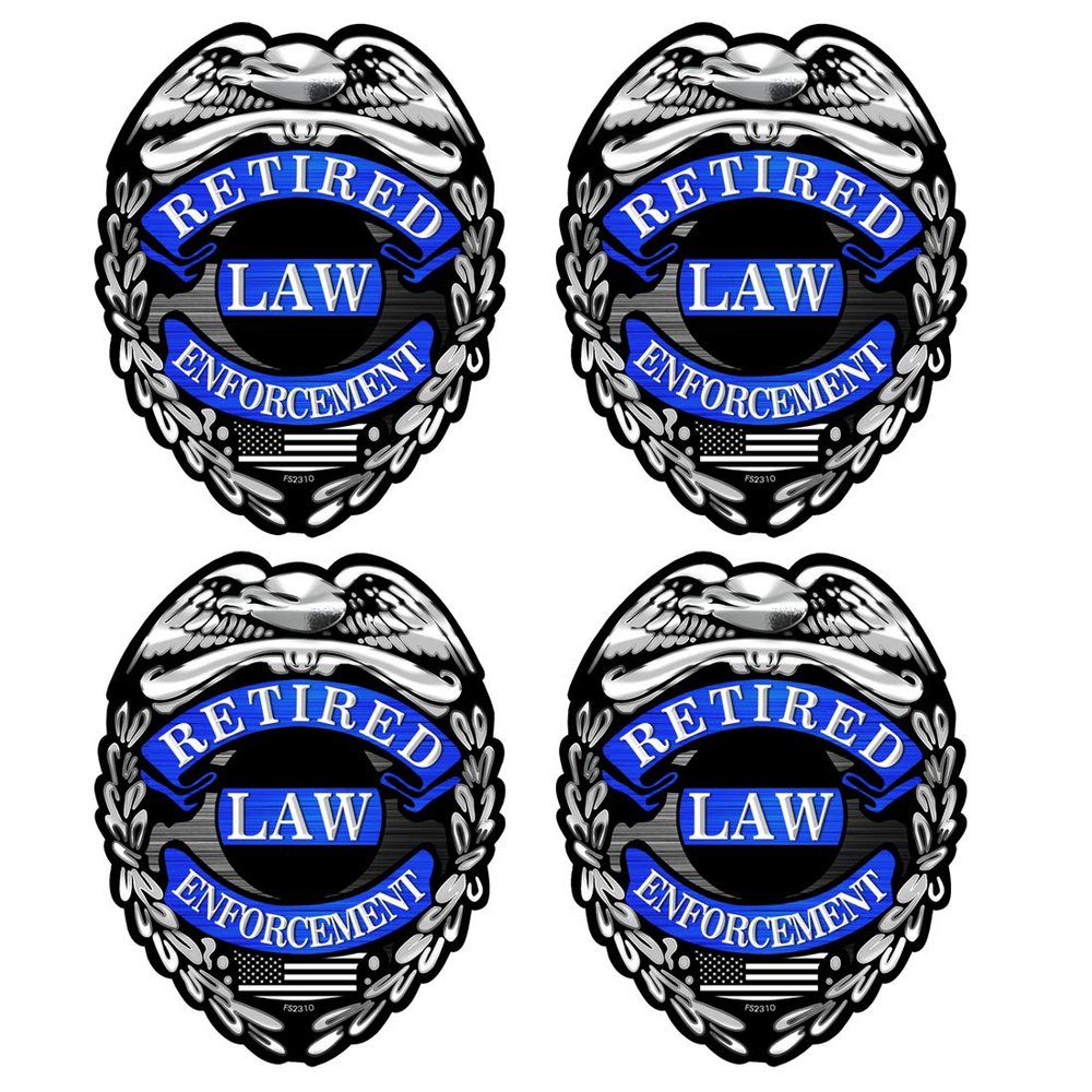 Retired Law Enforcement Badge Hard Hat Stickers 4 Pack