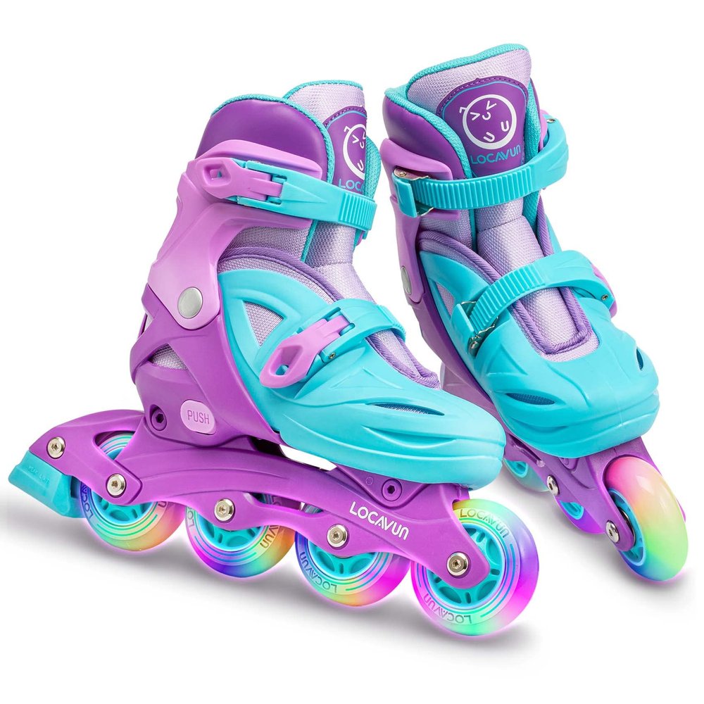 LOCAVUN Adjustable Light up Inline Skates for Kids, Better Protection Hard Shell Fitness Skates for Girls and Boys (Purple, Medium - (US 13C-3Y))