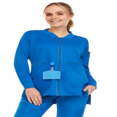 Mini Marilyn 4-Way Stretch 7 Pocket Bomber Scrub Jacket, Royal, XS