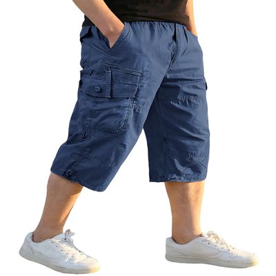 EKLENTSON Cargo Shorts Men Casual Cotton 3/4 Capri Pants Bluishgrey 34