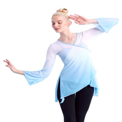 Daydance Women Ballet Tops Fading Color Mesh Balet Cover Up for Leotards, Swim Wear Sky Blue