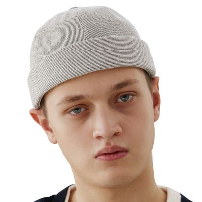 UNDERCONTROL Seersucker Brimless Stripe Sailor Fisherman Leon Hat Rolled Cuff Harbour Skull Docker Beanie Cap for Men & Women (Black)