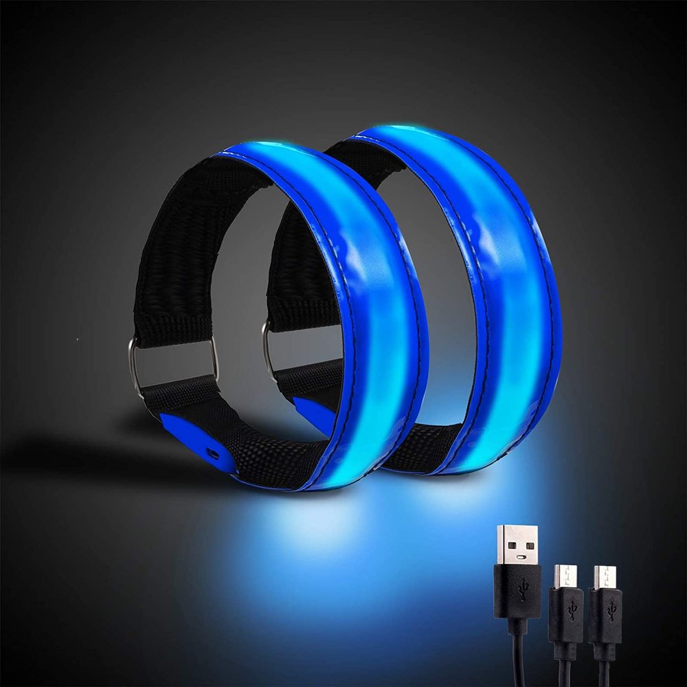 OMKHE Rechargeable LED Armband for Running(2 Pack), Light Up LED Armband, High Visibility Reflective Running Gear for Night Safety, Running Lights for Running Walking Cycling