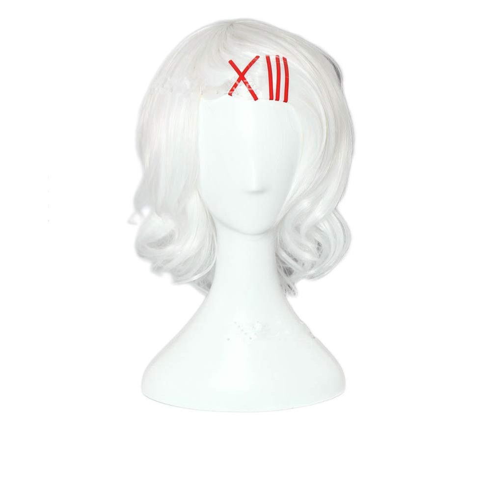 Betonsa Cosplay Wig Anime Short White Wavy Halloween Xmas Party Wigs