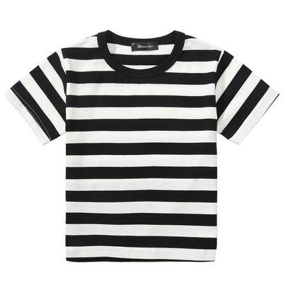 Boys Black and White Striped T-Shirt, Short Sleeve Crewneck Tees Top Shirt Size 8