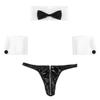 FEESHOW 3Pcs Mens Waiter Lingerie Suit Tuxedo G-String Thong Underwear Roleplay Costumes with Metallic Thong Medium view 2