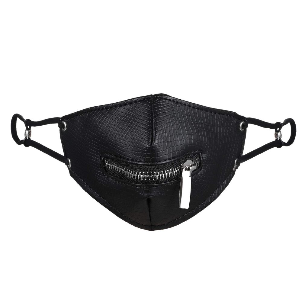 JewelryWe Steampunk Gothic Black Leather Zipper Half Face Mask Ski Cosplay Mask, for Halloween Costumes