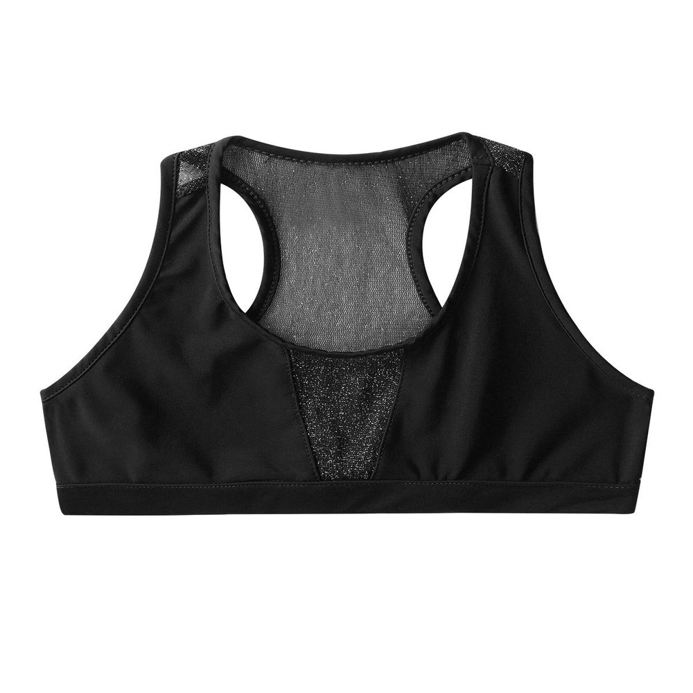 Agoky Kids Girls Sports Bra Fitness Yoga Dance Tank Top Mesh Splice Gymnastic Ballet Workout Running Shirts Black 14