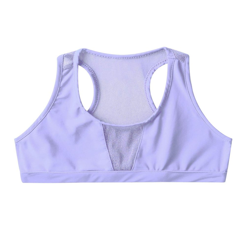 Agoky Kids Girls Sports Bra Fitness Yoga Dance Tank Top Mesh Splice Gymnastic Ballet Workout Running Shirts Lavender 6