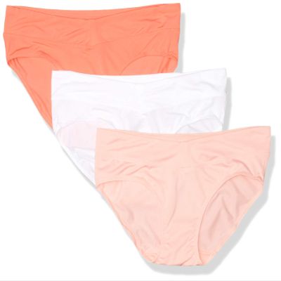 Warner's Women's Blissful Benefits No Muffin 3 Pack Hipster Panties, Sugar Coral/White/Peach Glow, XL