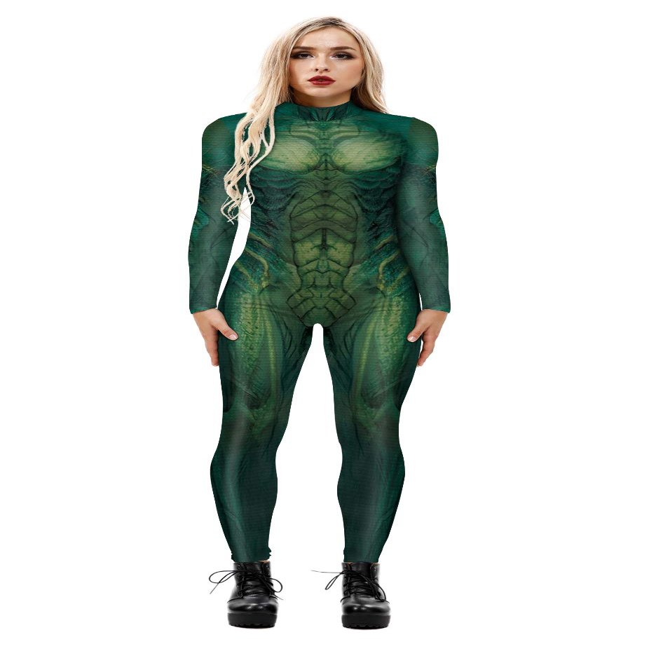 URVIP Unisex Halloween Skeleton Costume 3D Printed Stretch Skinny Bodycon Catsuit Cosplay Jumpsuit Bodysuit BAX-120 S